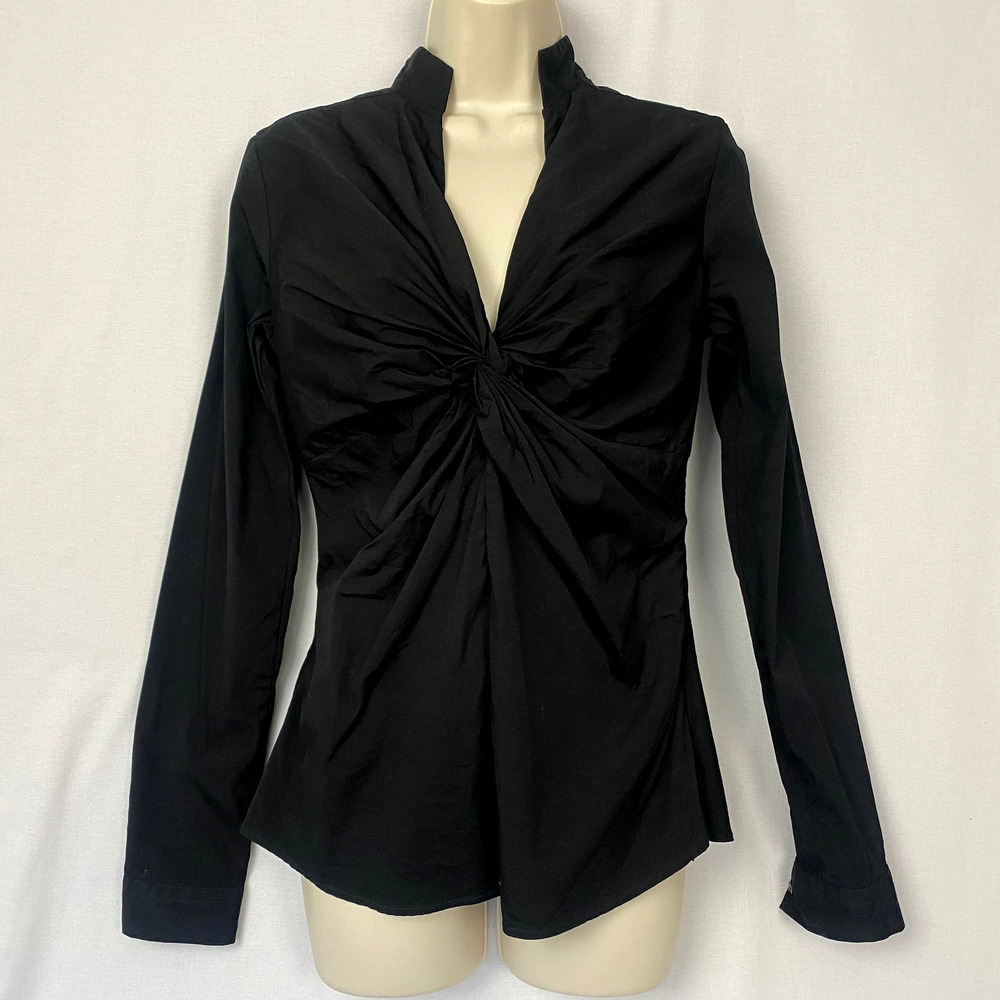 Artigiano Top Womens 36 US‎ 6 Black Twisted V Neck Long Sleeve Stretch Medium